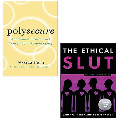 Polyamory Ethics 2-book paperback set, Polysecure by Jessica Fern and The Ethical Slut Third Edition, front covers displayed on a wooden surface.