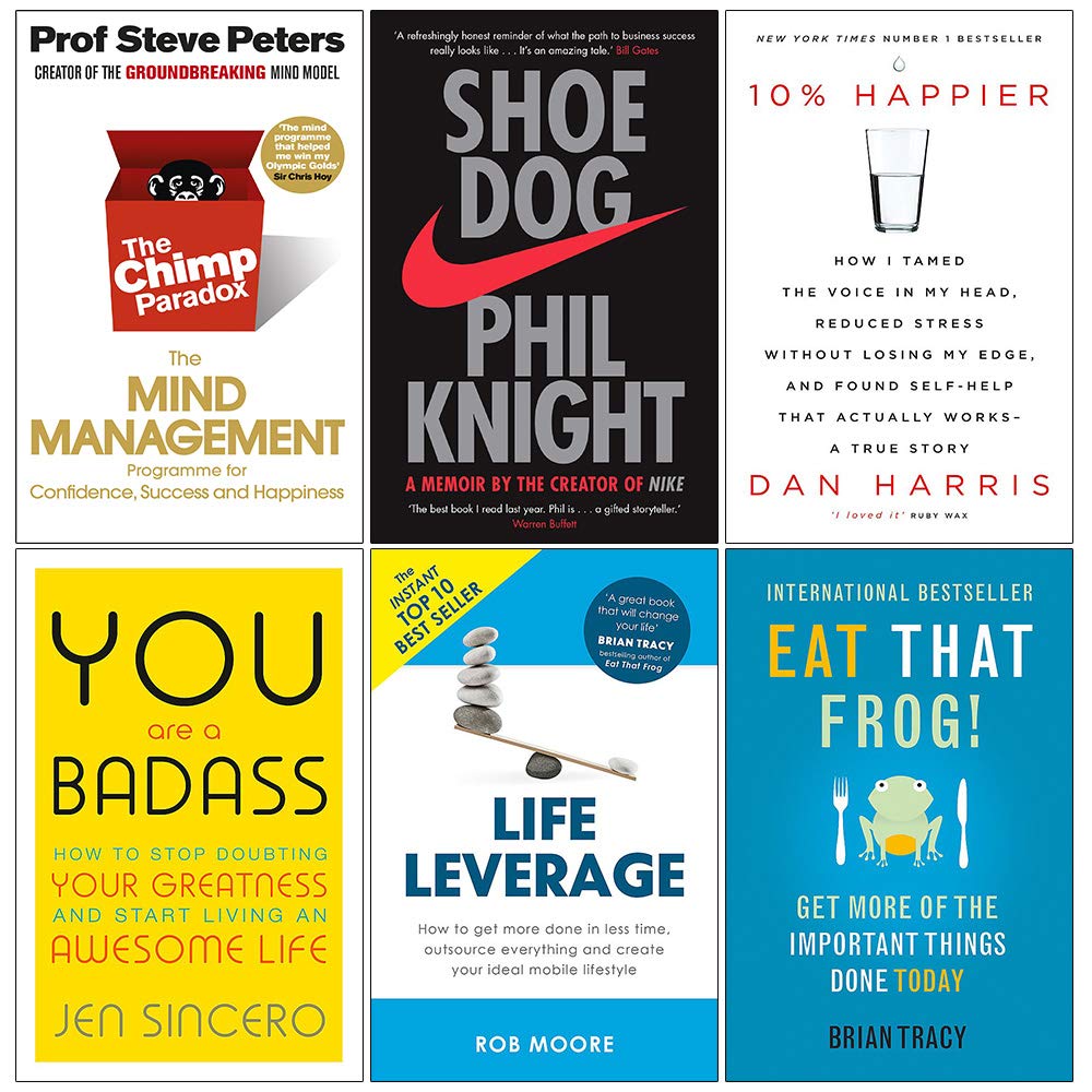 Power Reads 6 Books Collection Set paperback front covers, non-fiction titles by Steve Peters, Phil Knight, Jen Sincero and more