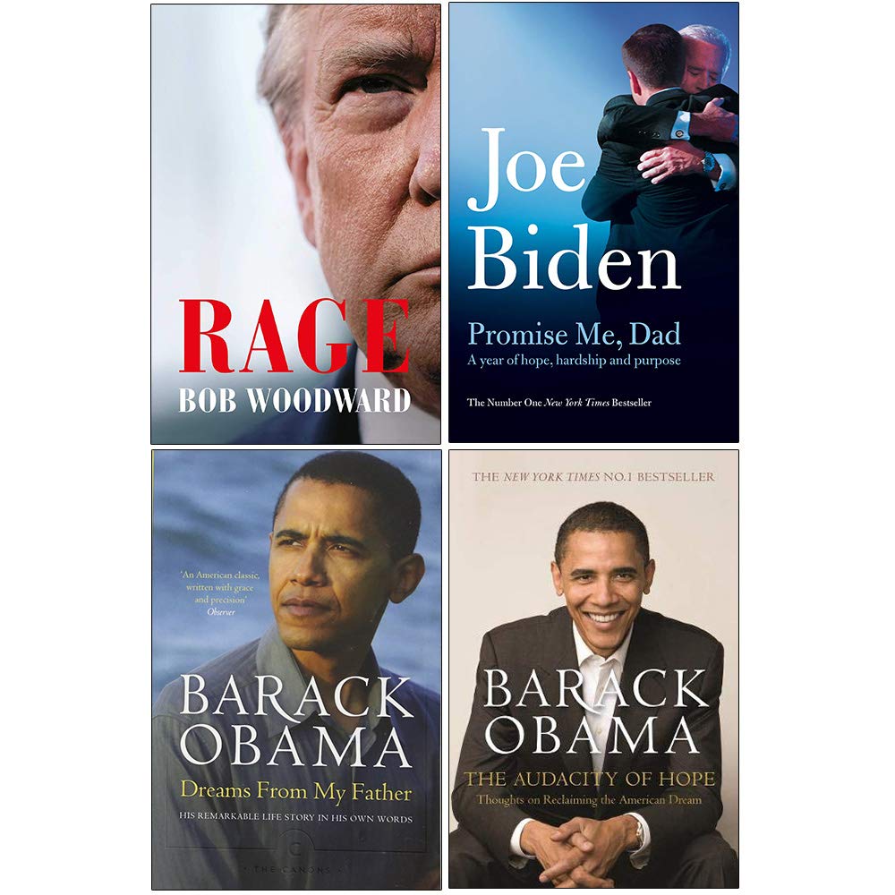 Presidential Memoirs 4 Books Collection Set paperback front cover showing Rage, Promise Me Dad, Dreams from My Father, and The Audacity of Hope