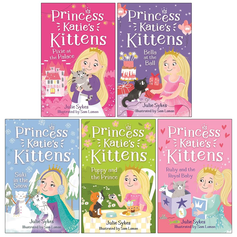 Princess Katie's Kittens 5 Books Collection Set by Julie Sykes, paperback front cover showing Pixie at the Palace