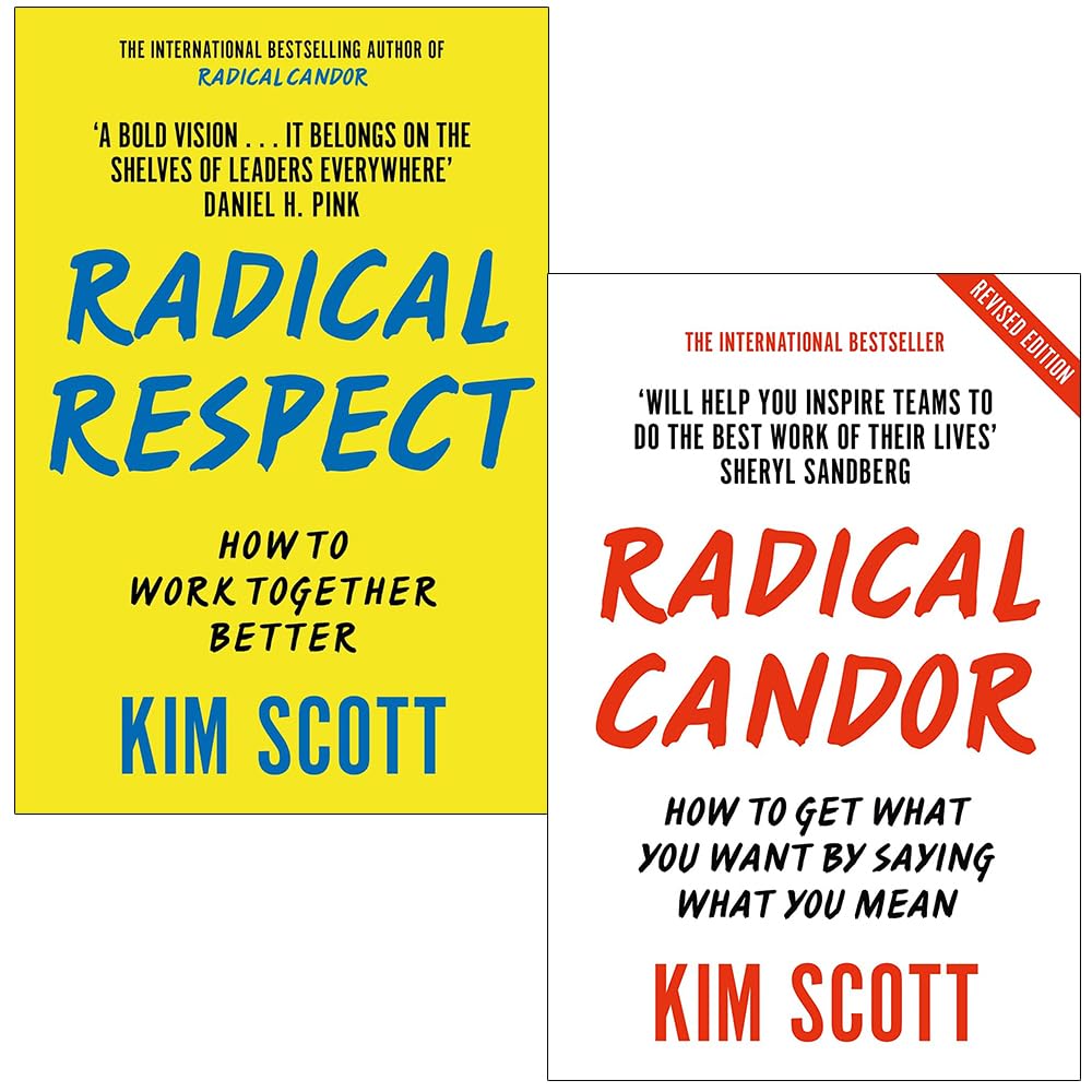 Front cover of the Kim Scott 2-book paperback set featuring Radical Candor and Radical Respect, non-fiction leadership books