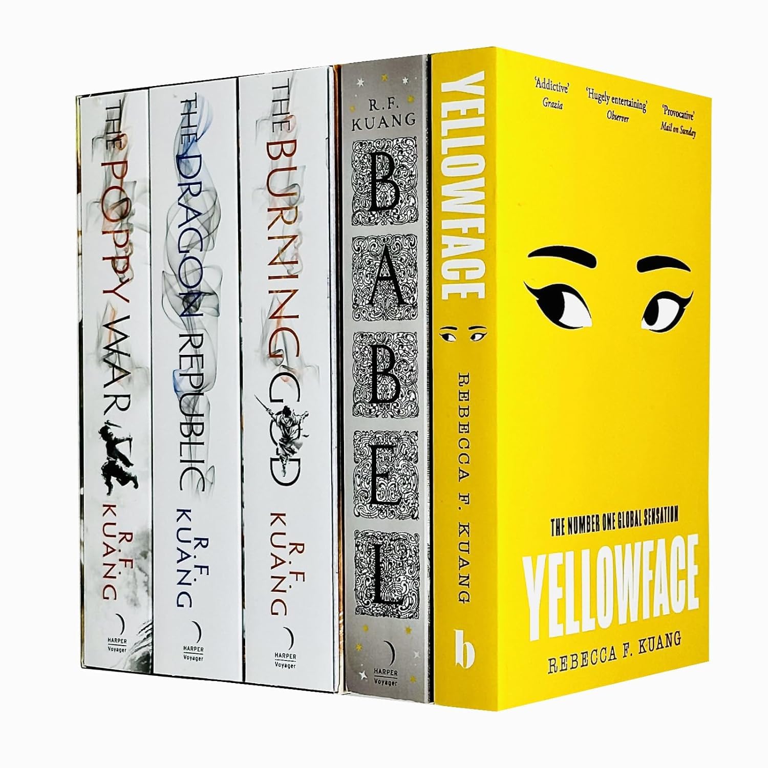 R.F. Kuang Collection 5 Books Set paperback front covers including The Poppy War, Babel, and Yellowface