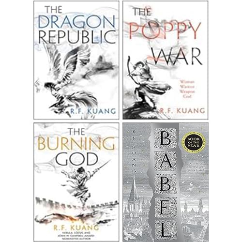 R.F. Kuang 4-book paperback collection front covers, The Poppy War trilogy and Babel