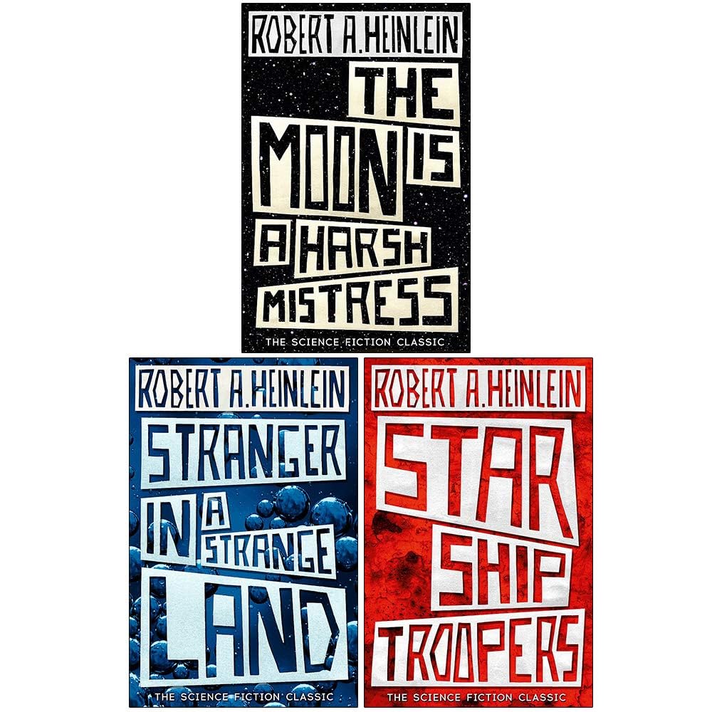 Robert A. Heinlein 3 Books Collection Set paperback - front cover showing The Moon Is a Harsh Mistress, Stranger in a Strange Land, and Starship Troopers