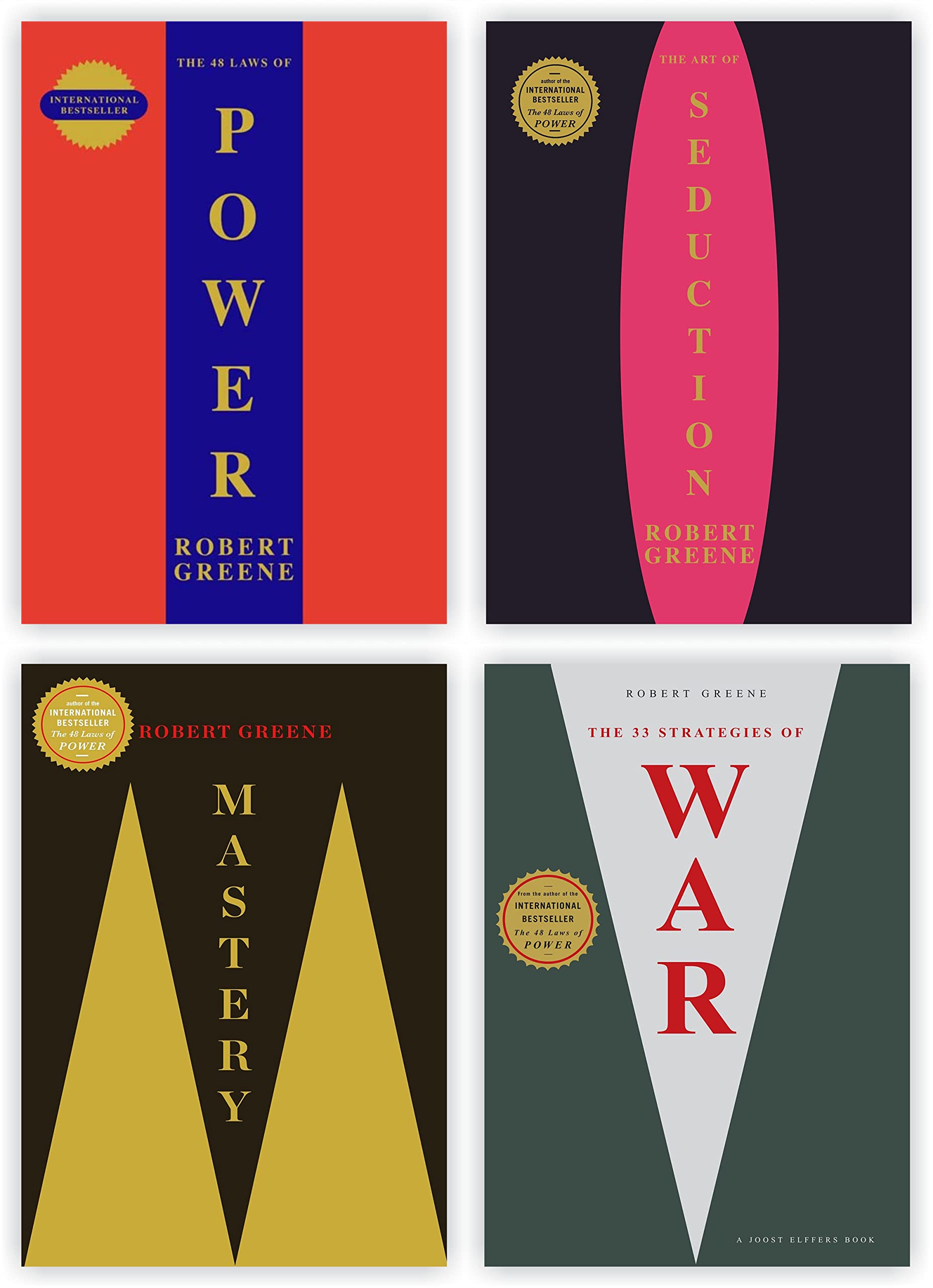 Robert Greene 4 Books Collection Set paperback front cover - The 48 Laws of Power, The Art of Seduction, Mastery, The 33 Strategies of War