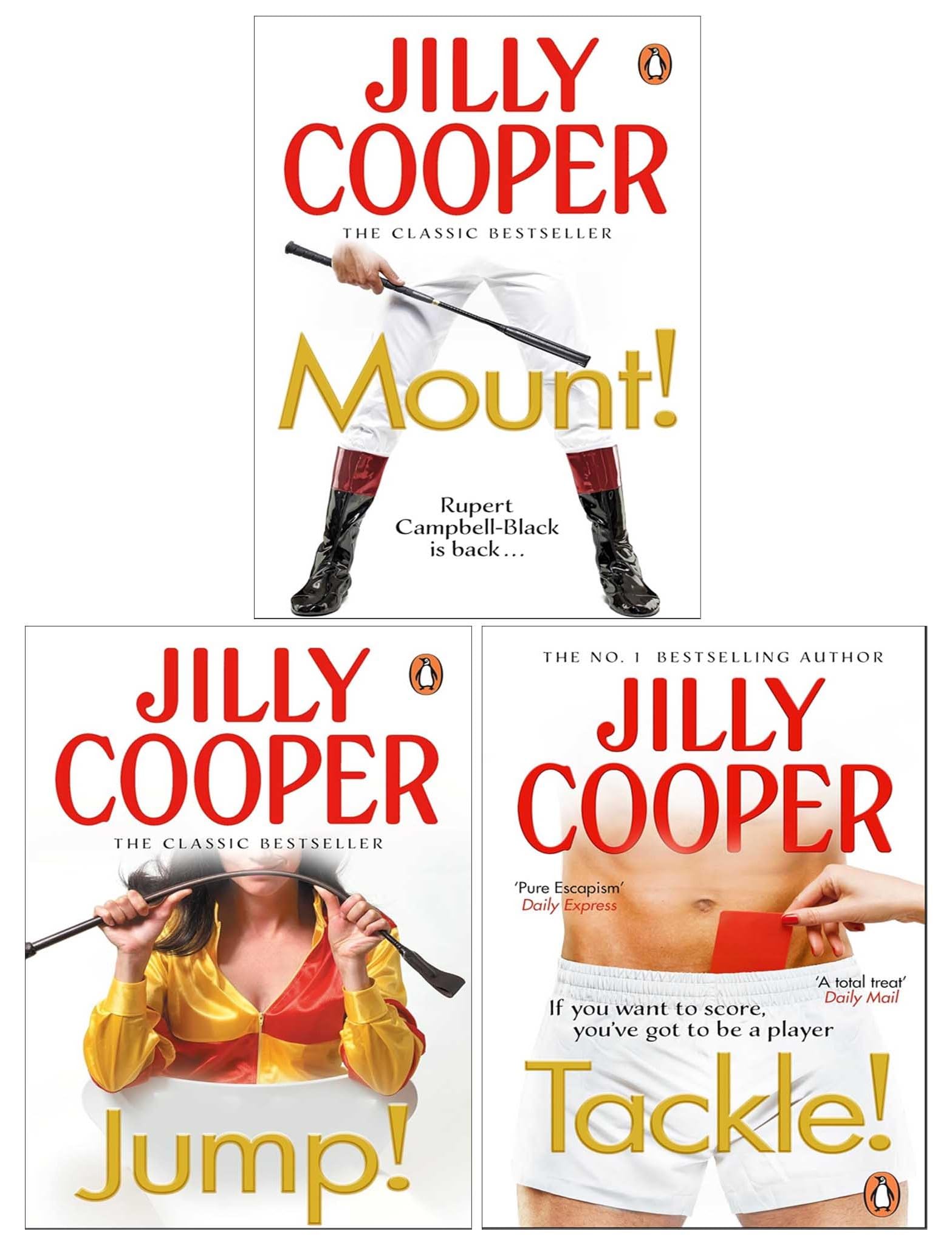 Rutshire Chronicles 3 book paperback set by Jilly Cooper featuring Jump, Mount, and Tackle front cover