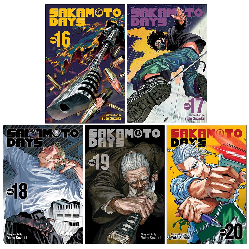 Sakamoto Days Volume 16 by Yuto Suzuki paperback front cover, part of the 5-book manga collection set