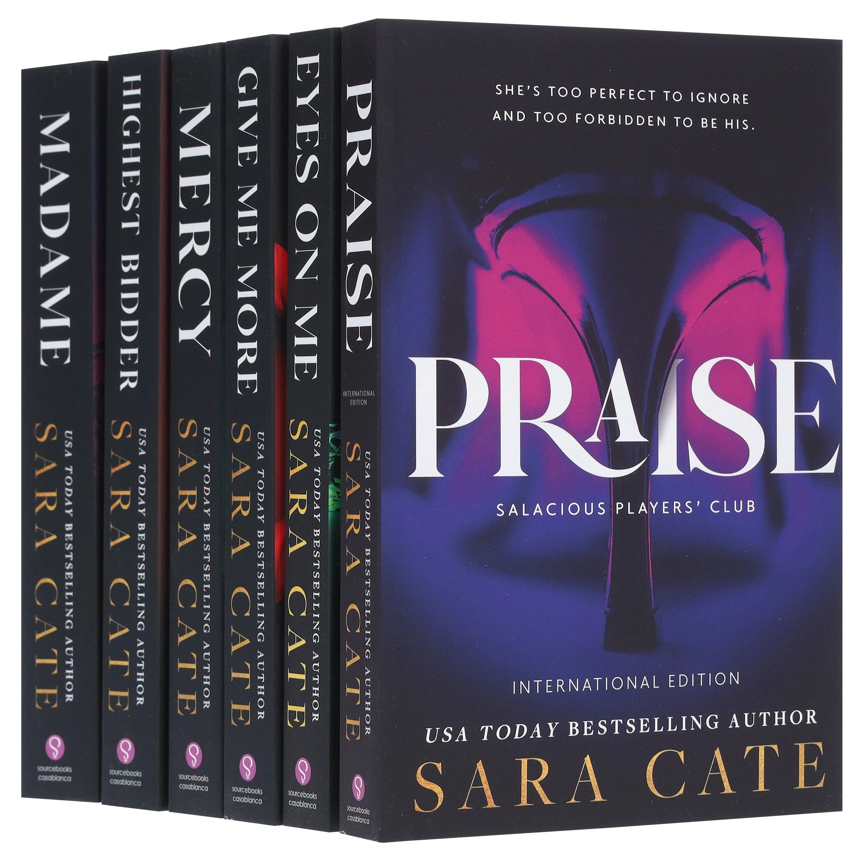 Salacious Players Club 6-book paperback collection set by Sara Cate, front cover display