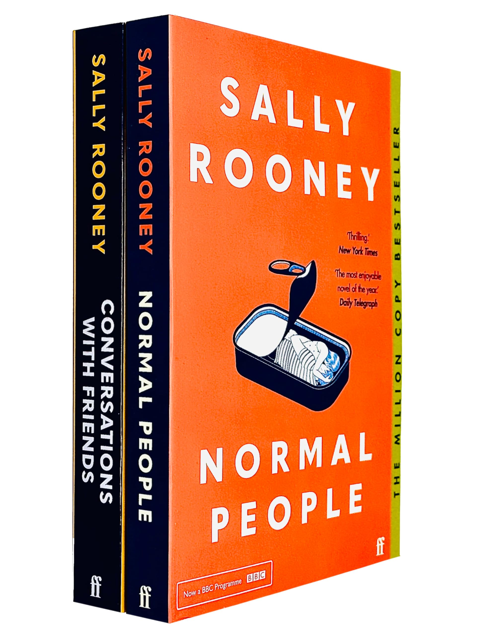 Front covers of Conversations with Friends and Normal People paperback books by Sally Rooney, Faber & Faber 2-book set.
