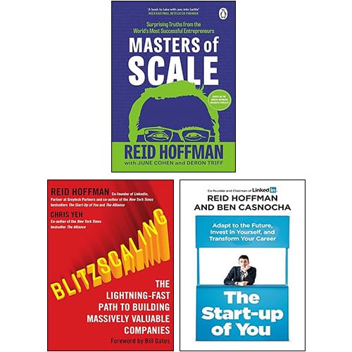 Front cover of the Scale Series 3-book paperback collection set by Reid Hoffman, featuring Masters of Scale, The Start-up of You, and Blitzscaling.