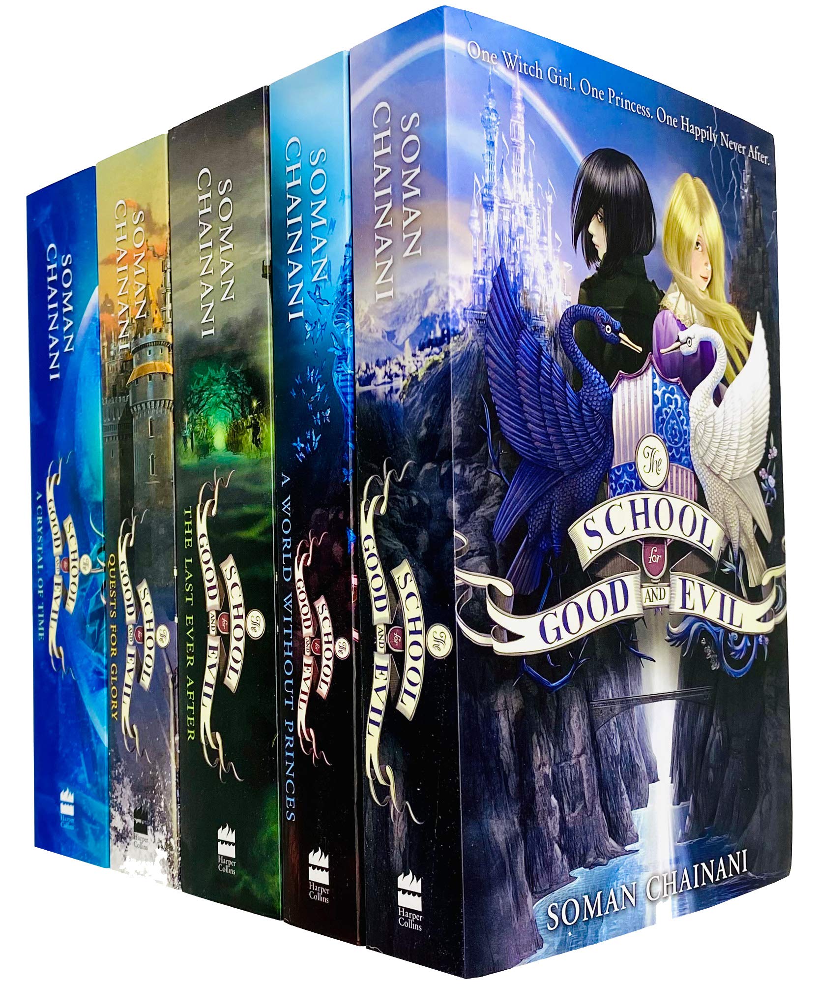 The School for Good and Evil 5-book paperback collection set by Soman Chainani, full box set cover front view