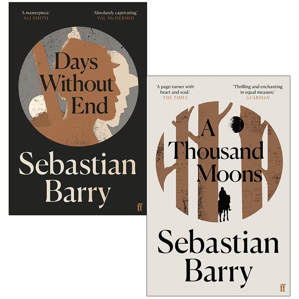 Front covers of Sebastian Barry's 2-book paperback collection set, A Thousand Moons and Days Without End