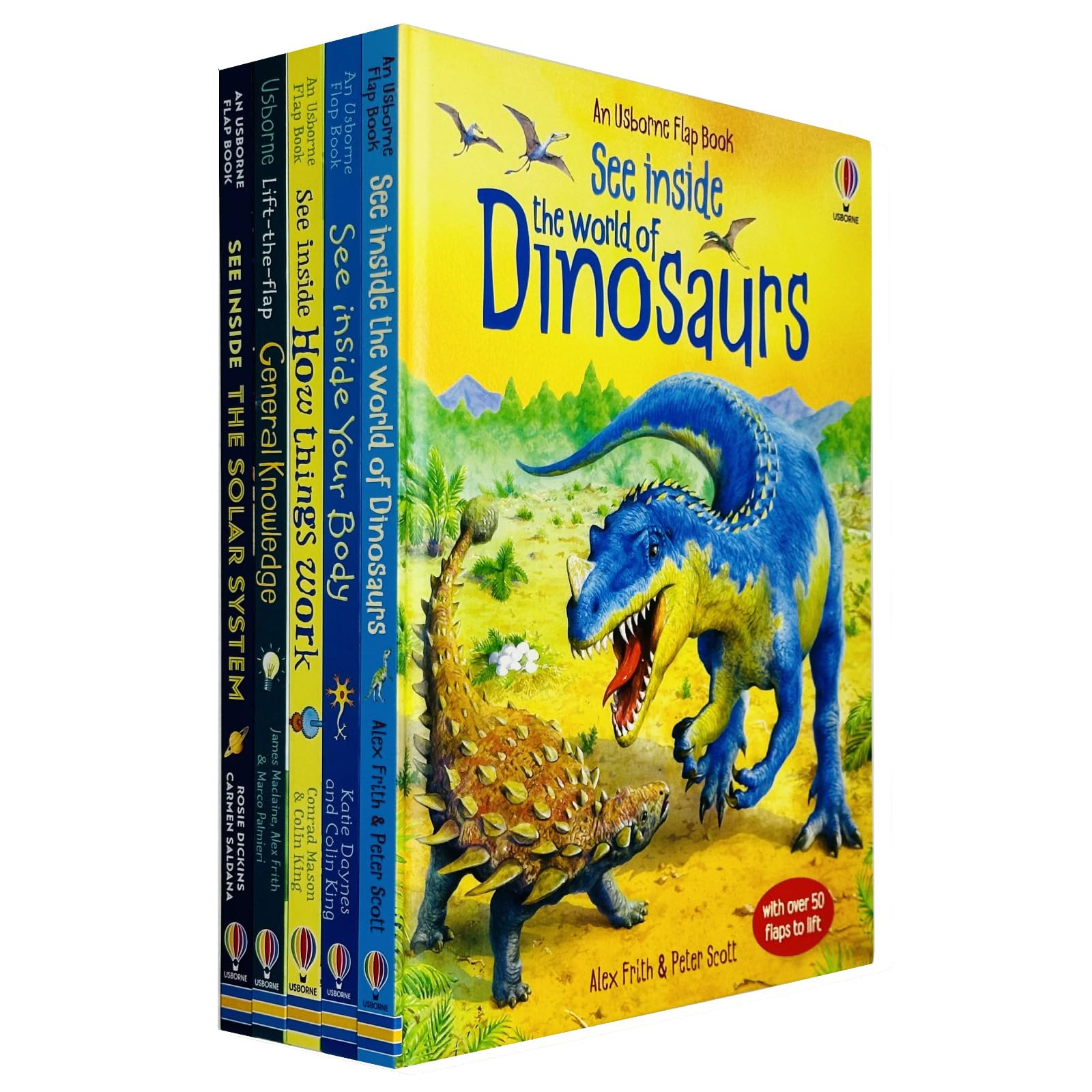 Front cover of See Inside 5 Books Collection Set board book set by Alex Frith and others, Usborne lift-the-flap nonfiction