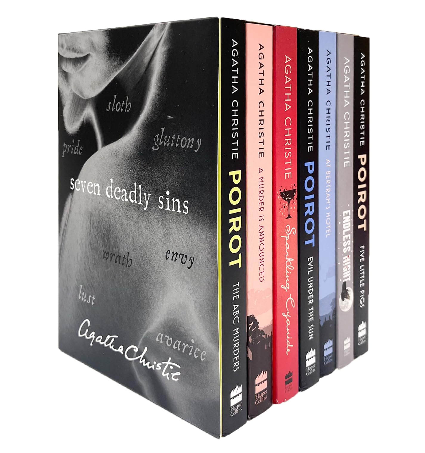 Seven Deadly Sins by Agatha Christie 7-book paperback collection, all seven mystery novels shown together in the set.