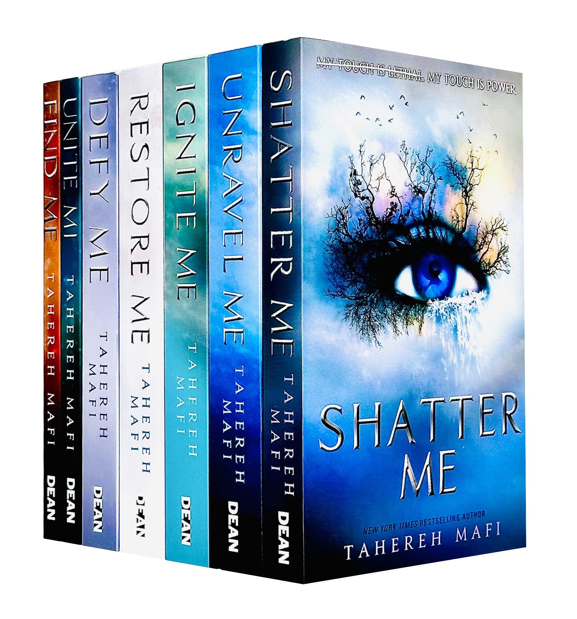 Shatter Me Series by Tahereh Mafi 7-book paperback collection set, full box set cover art showing all seven titles.