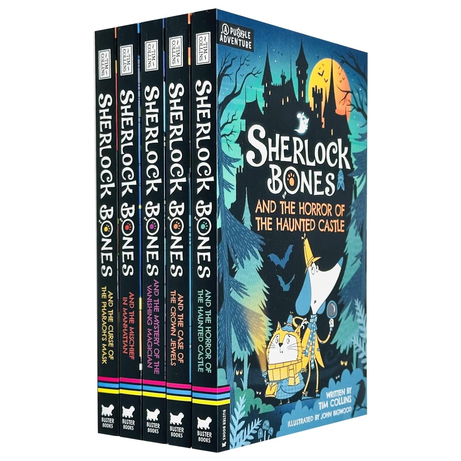 Sherlock Bones 5 Books Collection Set by Tim Collins fanned out, showing all five paperback covers