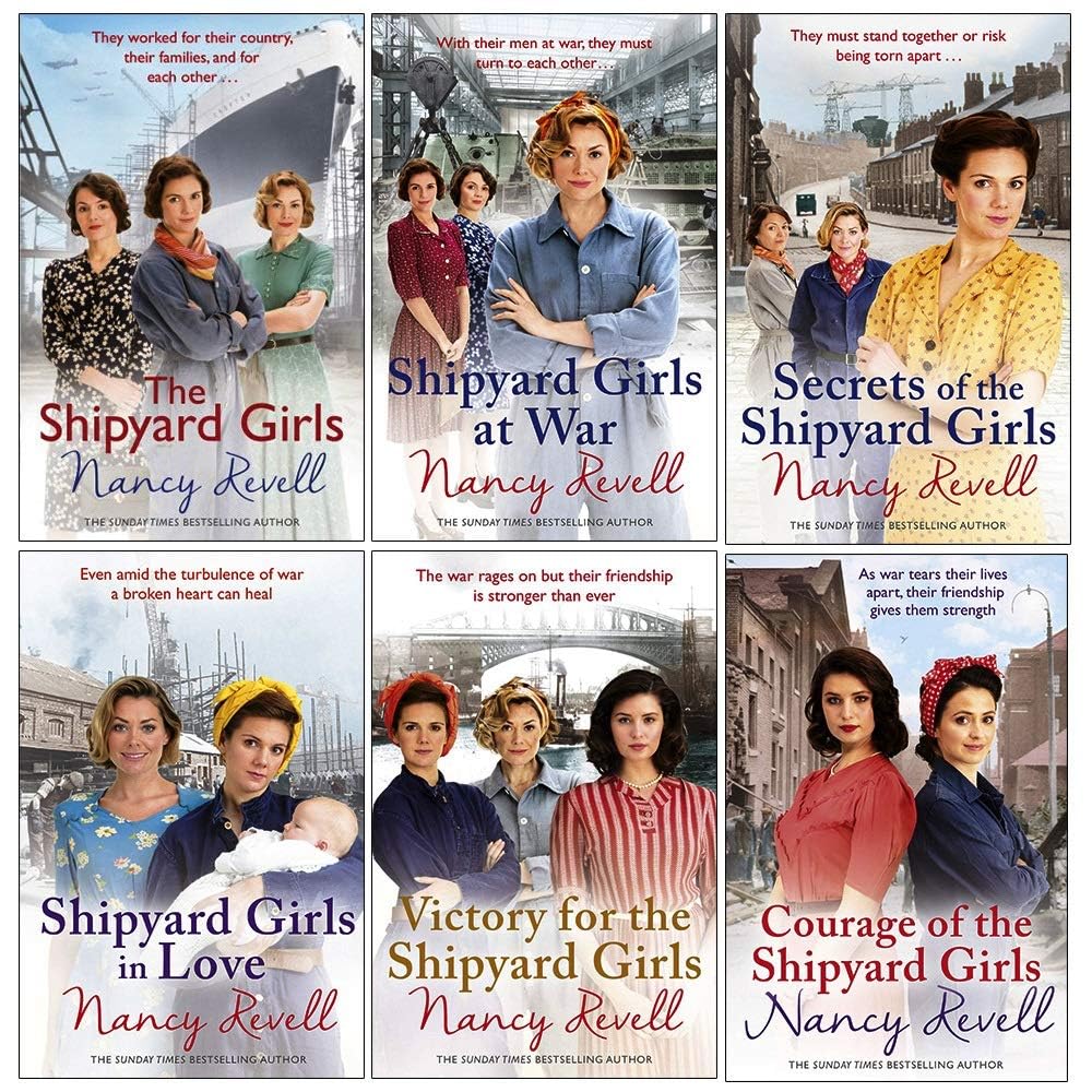 Front cover view of the Shipyard Girls 6 books hardback collection set by Nancy Revell, showing colorful WWII-era cover art