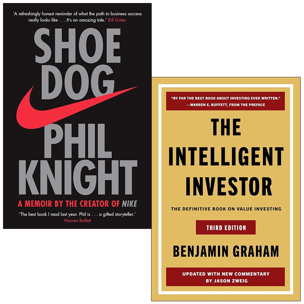 Shoe Dog by Phil Knight and The Intelligent Investor by Benjamin Graham 2-book paperback set front covers