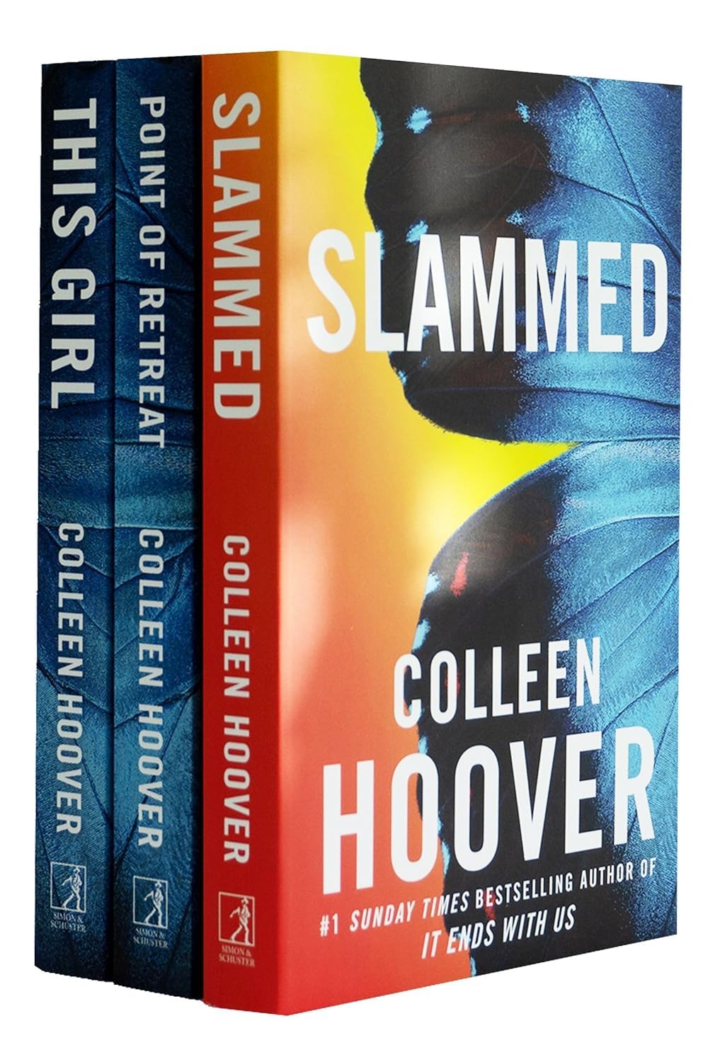 Front covers of the Slammed Series 3-book paperback collection set by Colleen Hoover, showing Slammed, Point of Retreat, and This Girl.