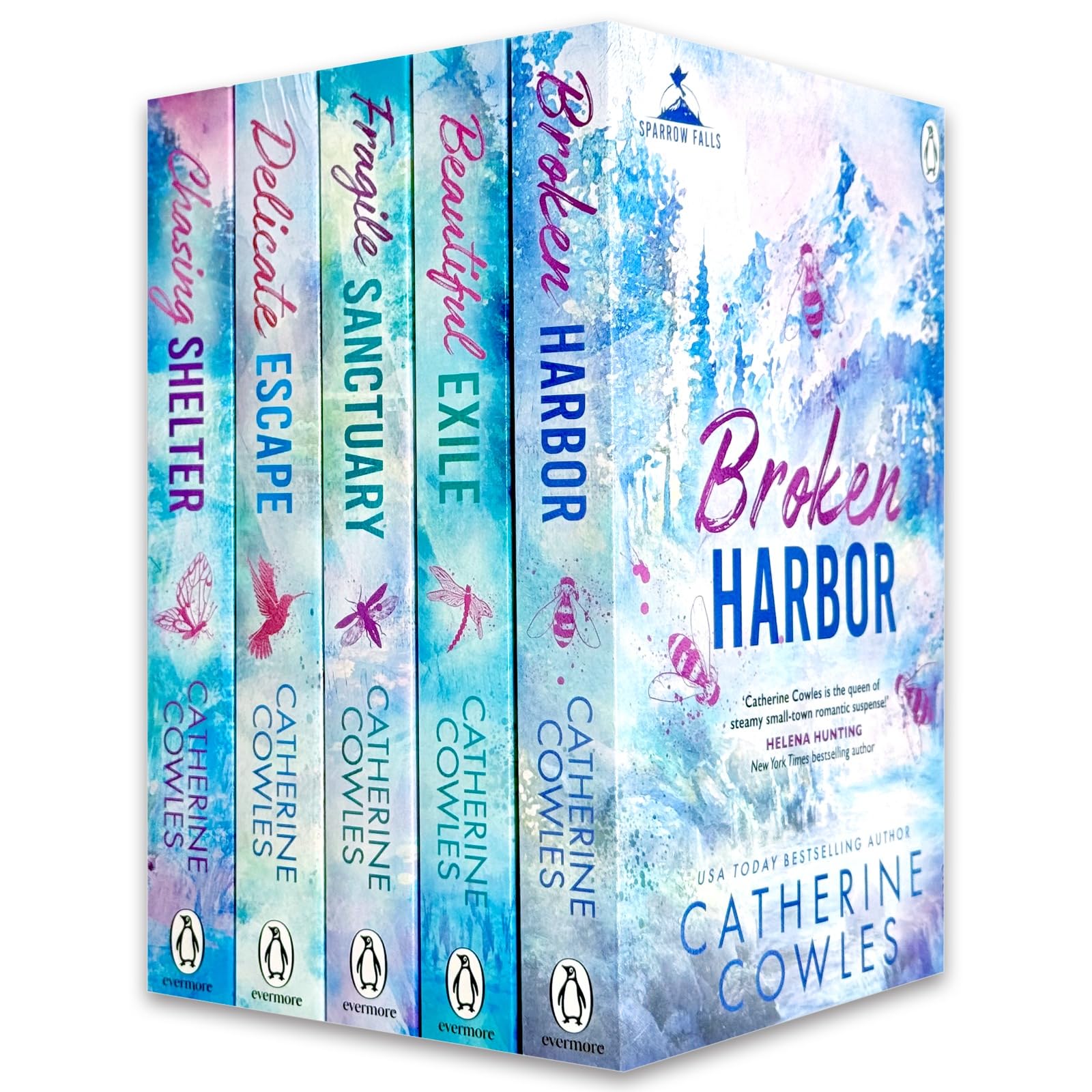 Sparrow Falls 5 book paperback collection set by Catherine Cowles, front covers fanned out