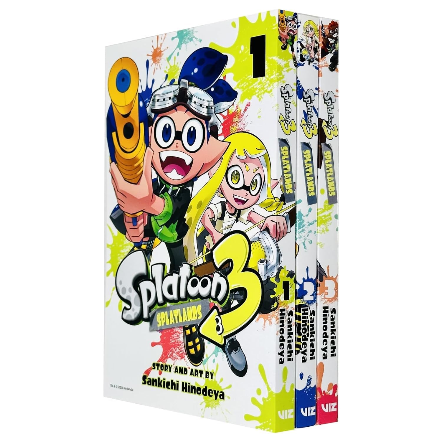 Splatoon 3: Splatlands 3-book paperback collection set by Sankichi Hinodeya, front covers