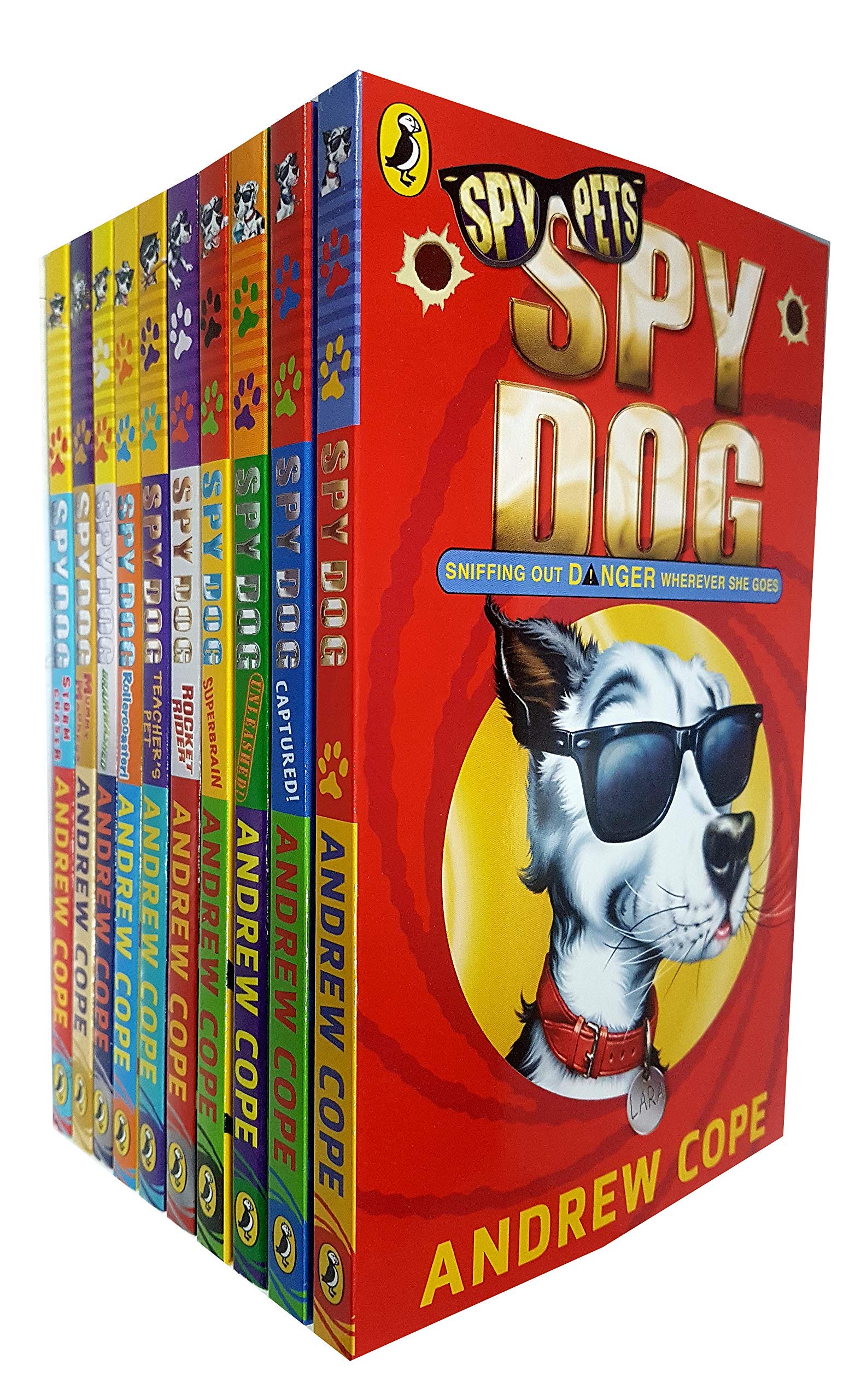 Spy Dog Collection 10 Books Set by Andrew Cope - front cover artwork showing Lara the Spy Dog, paperback set for ages 7-12