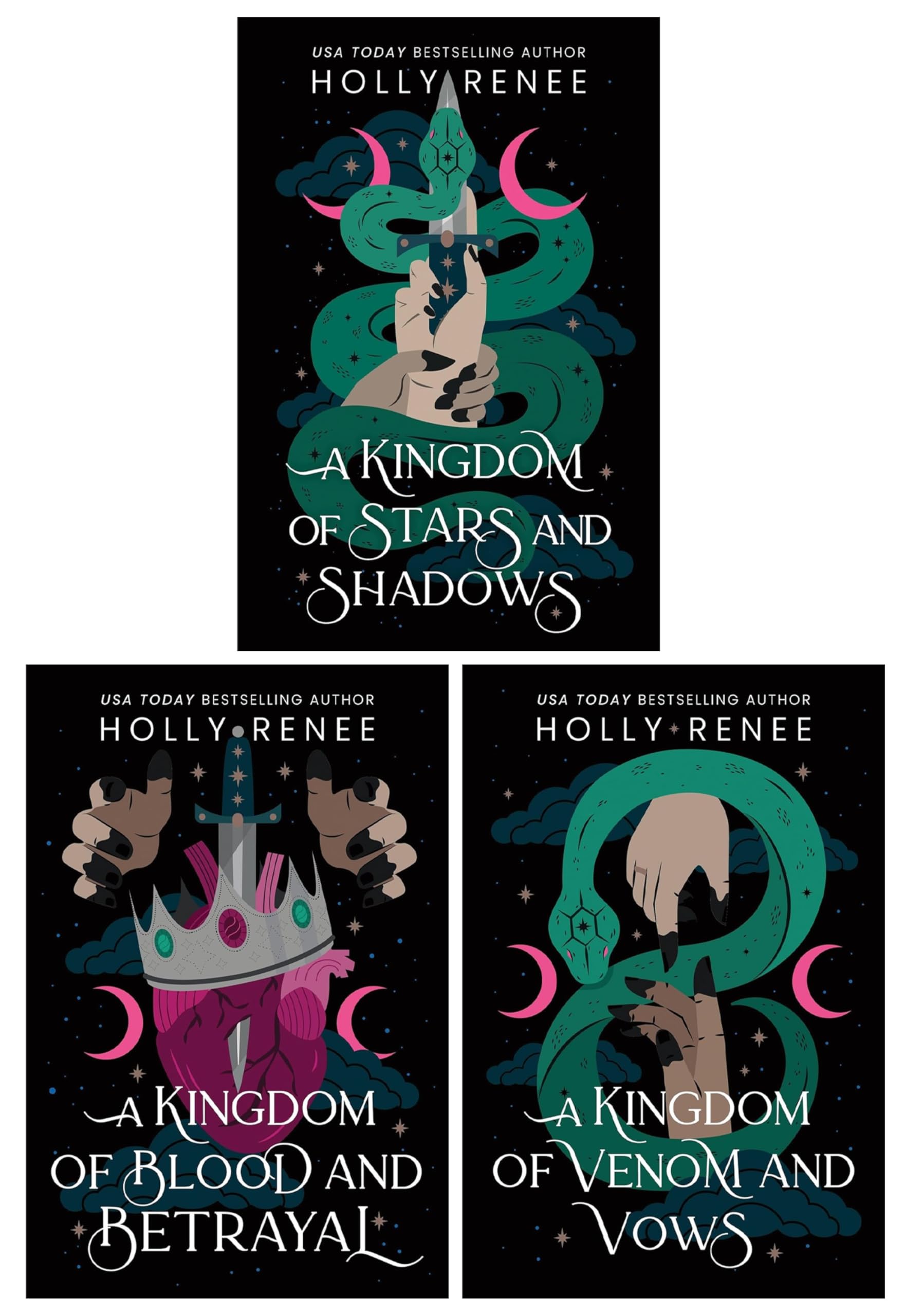 The Stars and Shadows Series by Holly Renee 3 Books Collection Set paperback front covers - A Kingdom of Stars and Shadows, A Kingdom of Blood and Betrayal, A Kingdom of Venom and Vows