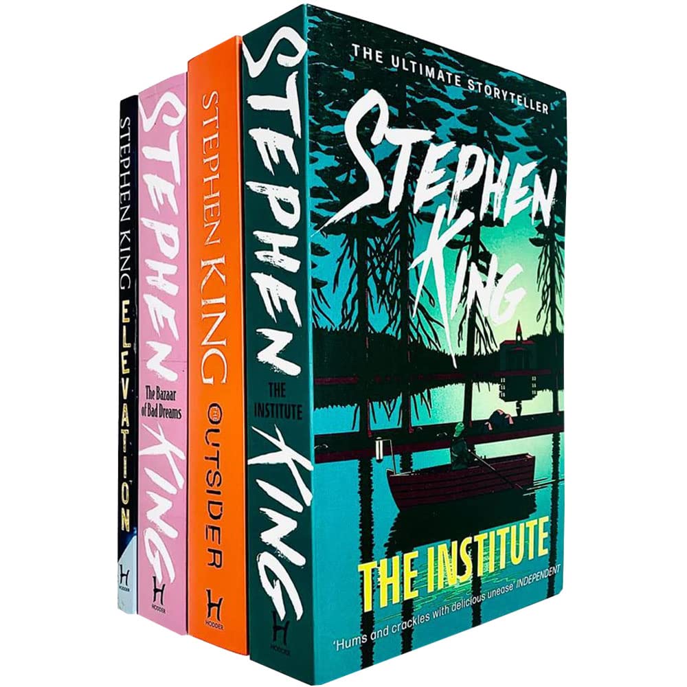 Stephen King 4 Books Collection Set paperback front covers - The Institute, The Outsider, The Bazaar of Bad Dreams, Elevation