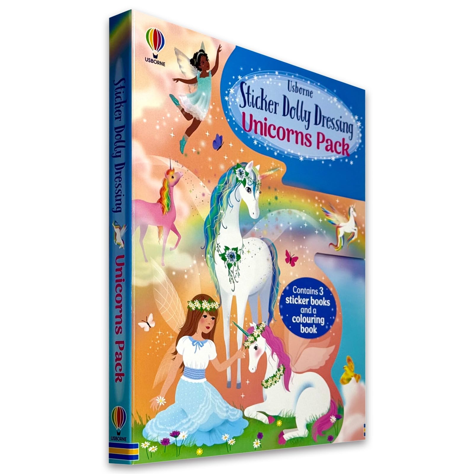 Usborne Sticker Dolly Dressing Unicorns Pack front cover, 4-book paperback box set by Fiona Watt