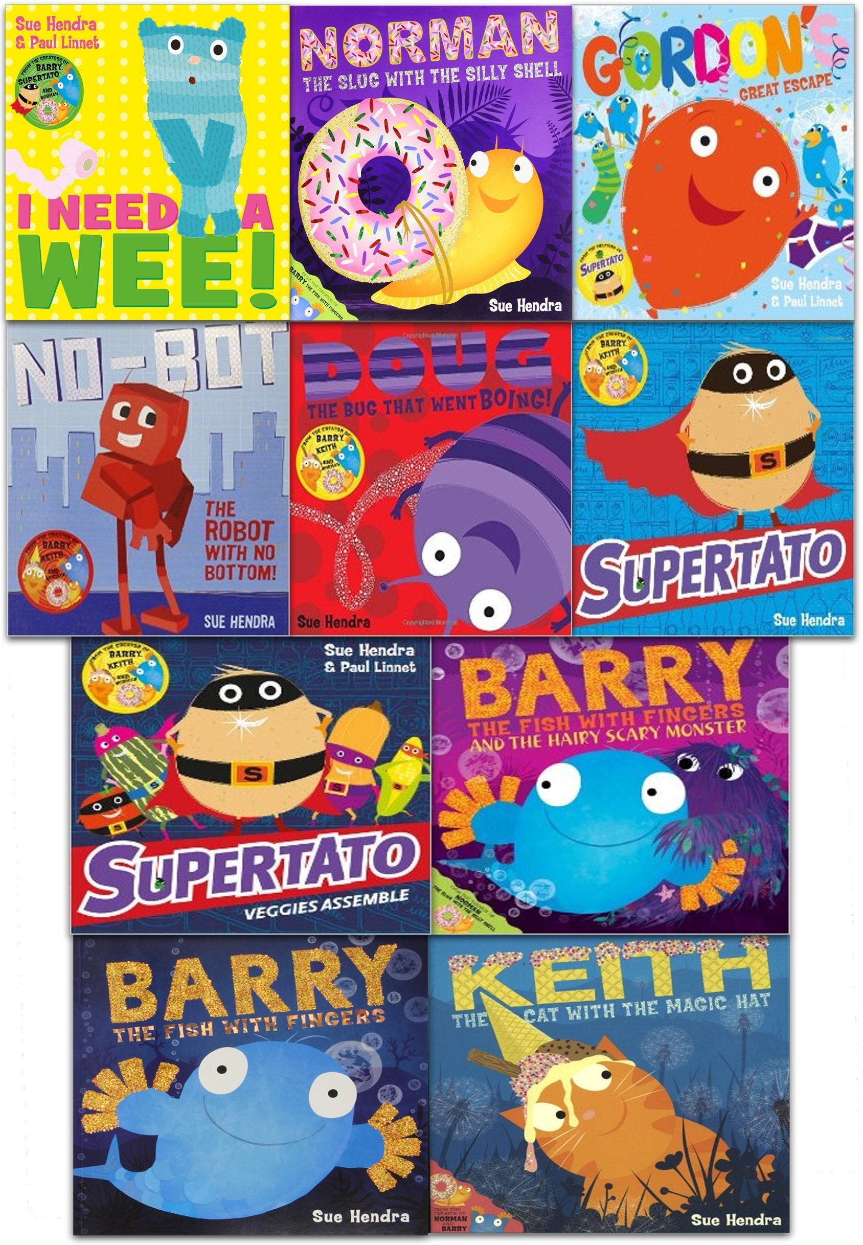 Supertato and Other Stories 10 Books Collection Set by Sue Hendra - front cover of the paperback box set showing Supertato and other characters