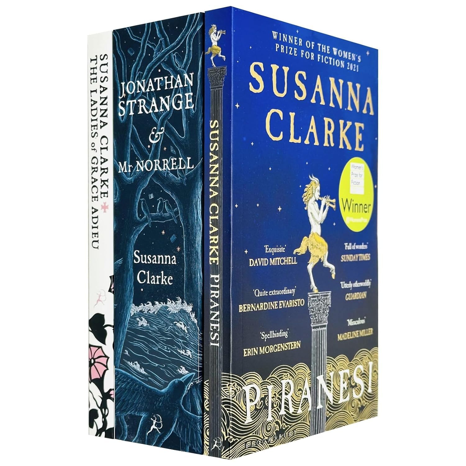 Susanna Clarke 3 Books Collection Set paperback - front covers of Piranesi, Jonathan Strange & Mr Norrell, and The Ladies of Grace Adieu