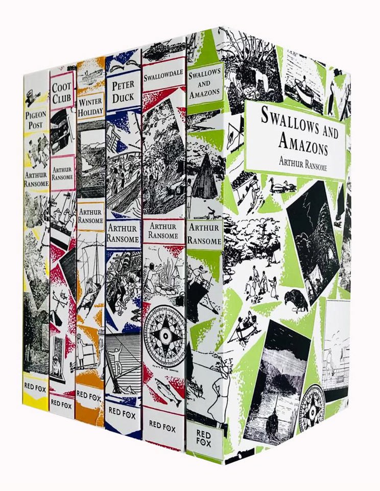 Front cover of the Arthur Ransome Swallows and Amazons 6 Books Collection Set, paperback edition for ages 8-12