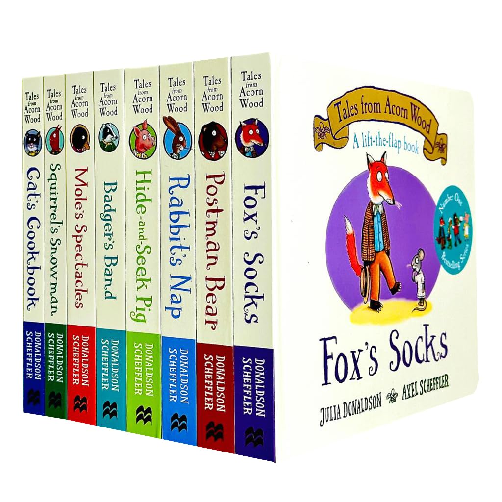 Front cover view of the Tales From Acorn Wood 8-book board book collection set by Julia Donaldson for ages 0-5
