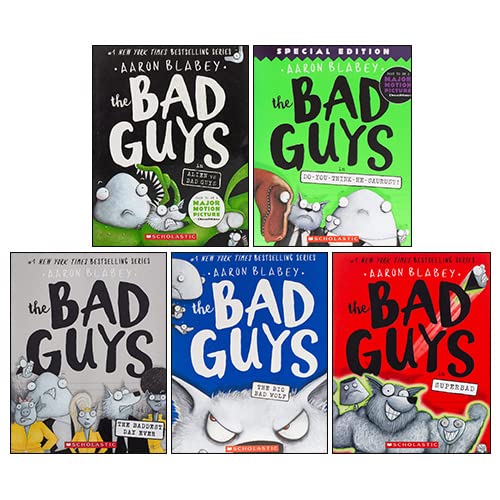 The Bad Guys 5 Books Collection Set by Aaron Blabey paperback front covers, books 6-10