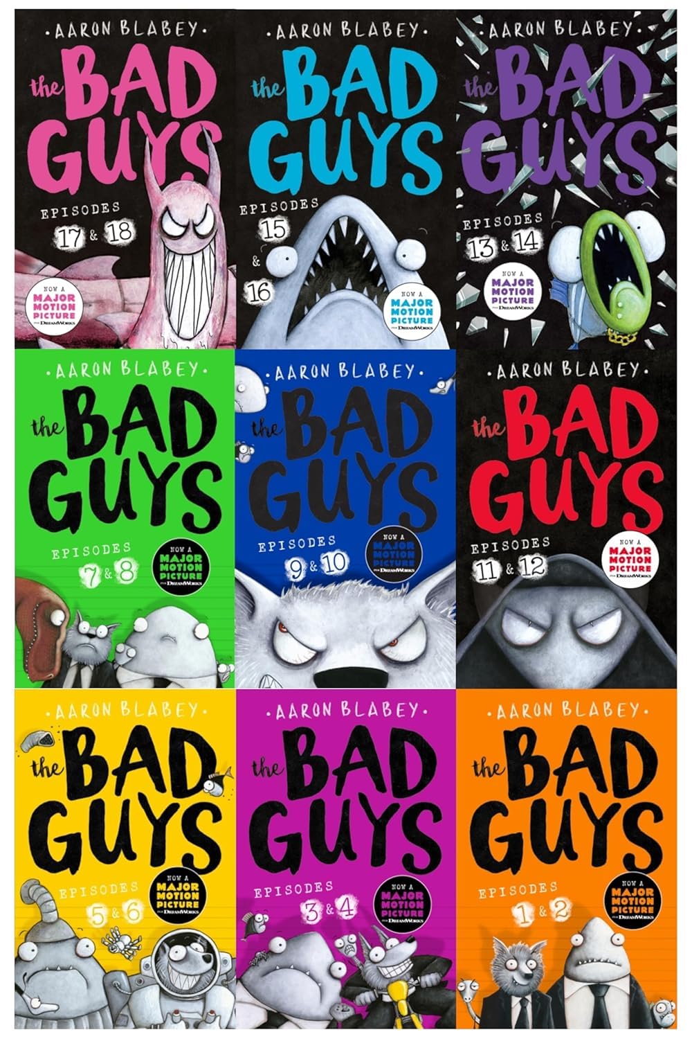 The Bad Guys 9 Books Collection Set by Aaron Blabey paperback front cover artwork showing Mr. Wolf and the gang