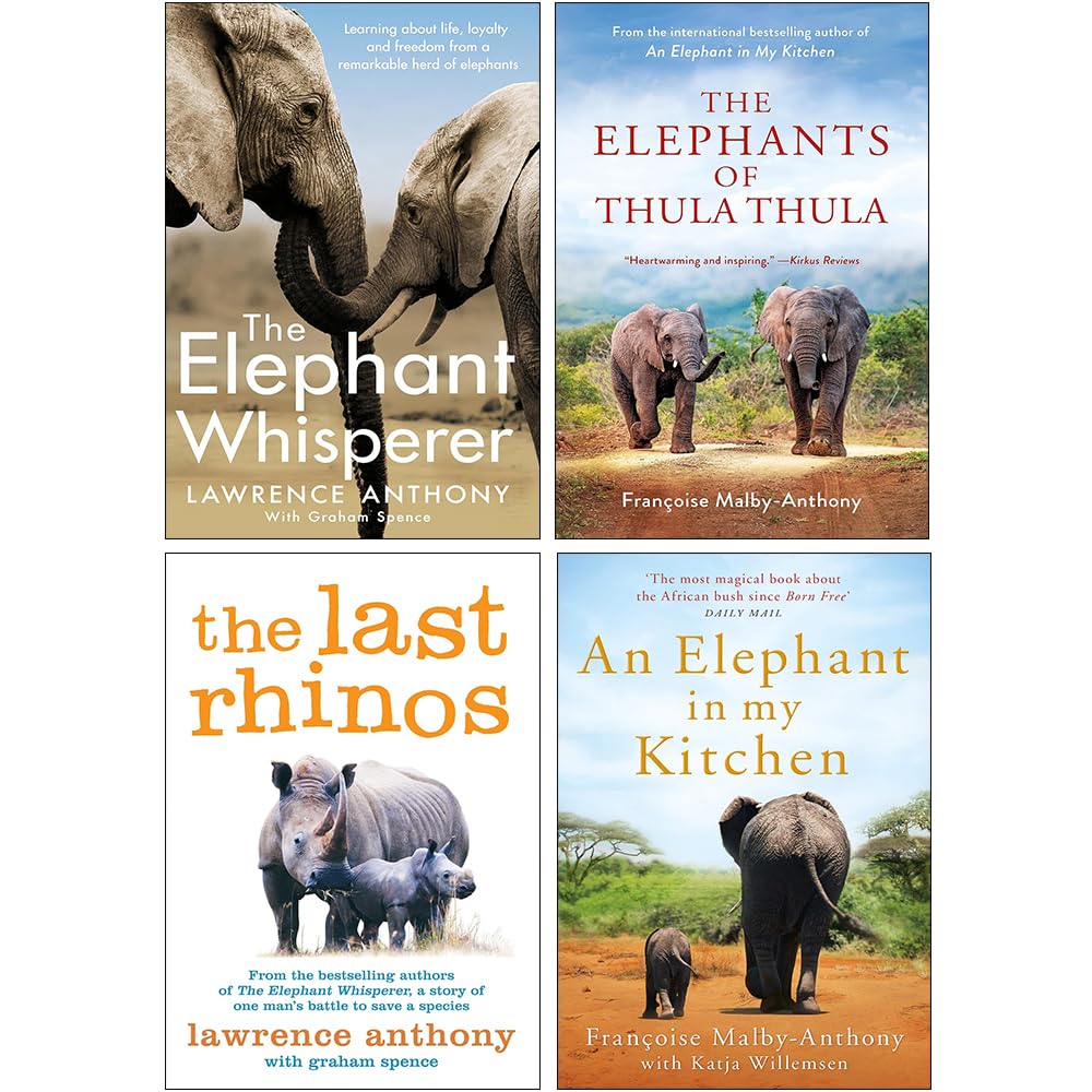 Front covers of the 4-book Thula Thula wildlife memoir paperback collection set stacked together