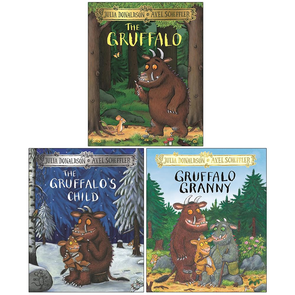The Gruffalo 3 Books Collection Set front covers by Julia Donaldson and Axel Scheffler, ages 3-7