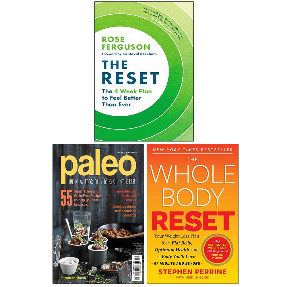Front cover of The Reset, Paleo, and The Whole Body Reset 3-book paperback wellness collection set