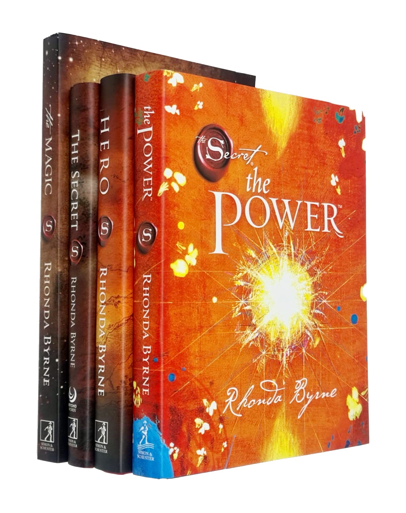 The Secret Series by Rhonda Byrne 4 books collection set - front covers of The Secret, The Power, Hero, and The Magic shown together