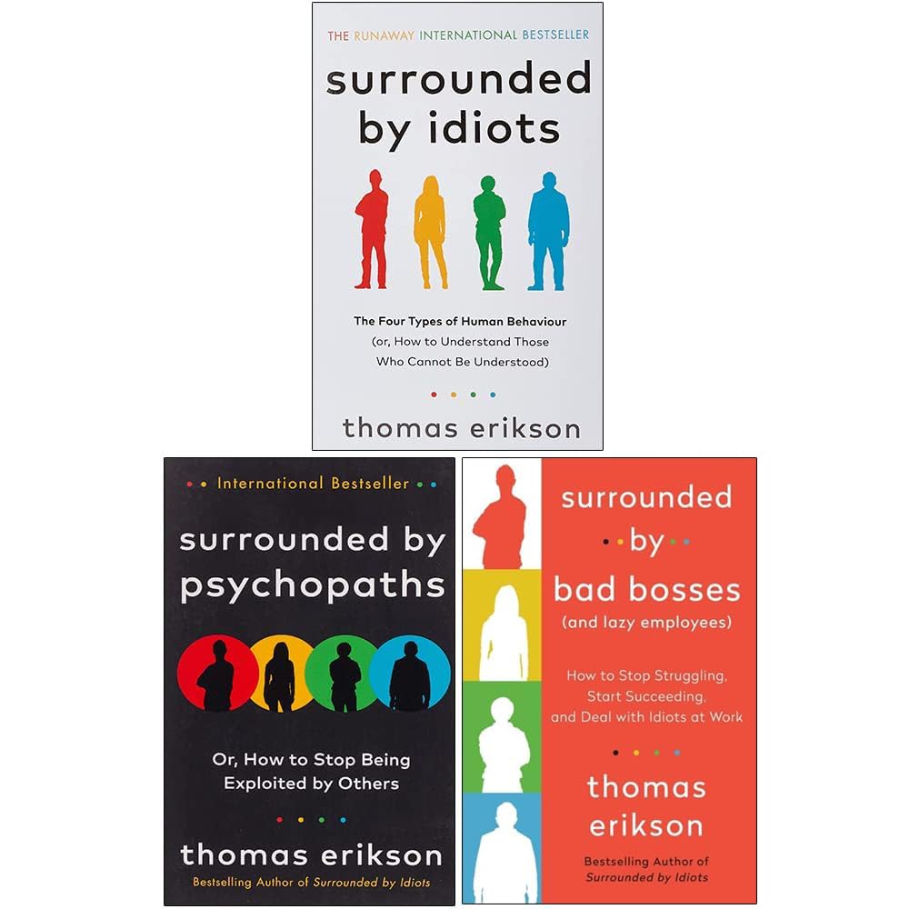 Thomas Erikson 3 Books Collection Set front cover featuring Surrounded by Idiots, Surrounded by Psychopaths, and Surrounded by Bad Bosses paperback set