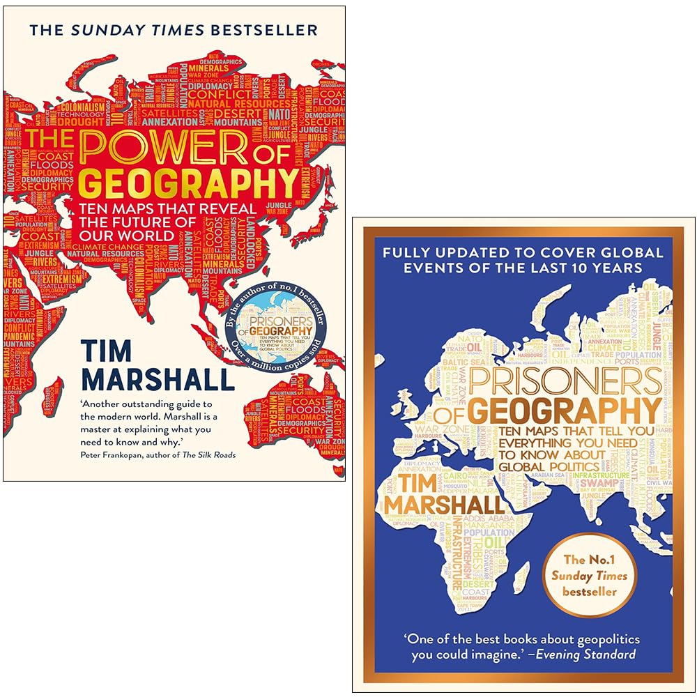 Front covers of Tim Marshall's Prisoners of Geography and The Power of Geography paperback 2-book collection set