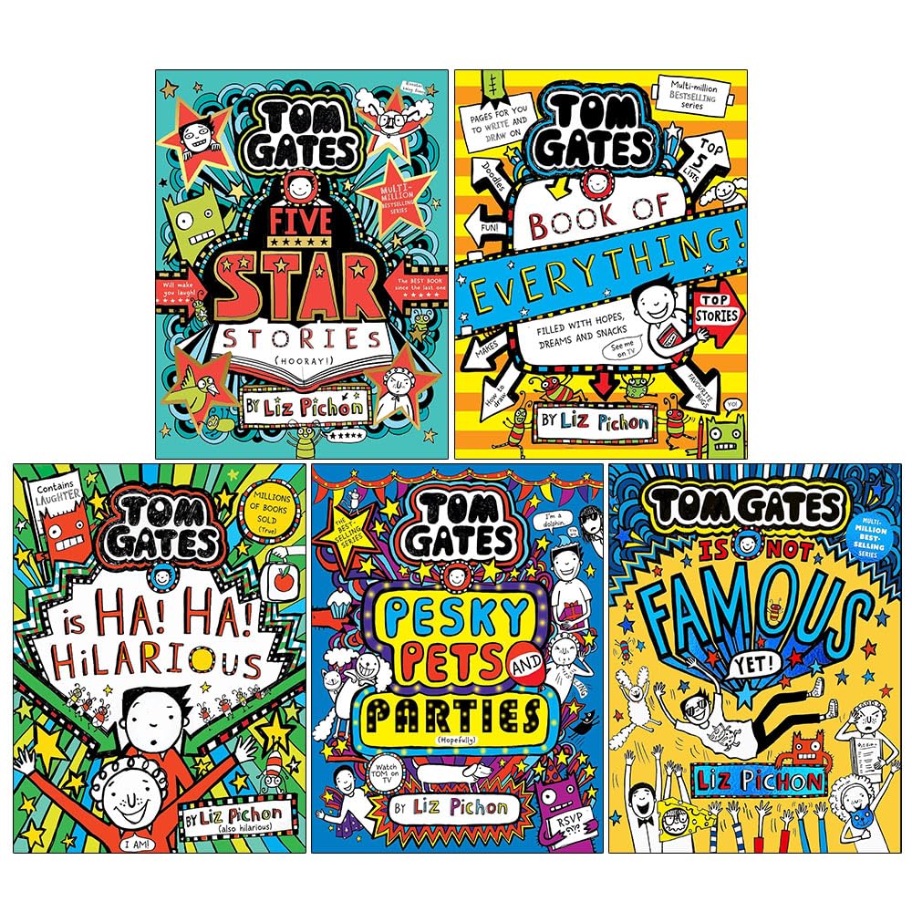 Tom Gates Books 21-25 Collection Set by Liz Pichon - all five paperback covers fanned out together