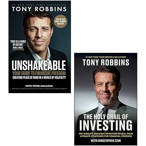 Front covers of the Tony Robbins Financial Freedom 2-book paperback set, featuring Unshakeable and The Holy Grail of Investing