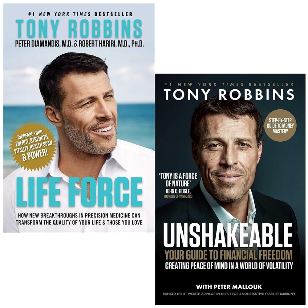 Front cover of the Tony Robbins 2 Books Collection Set, Life Force and Unshakeable, paperback non-fiction editions.