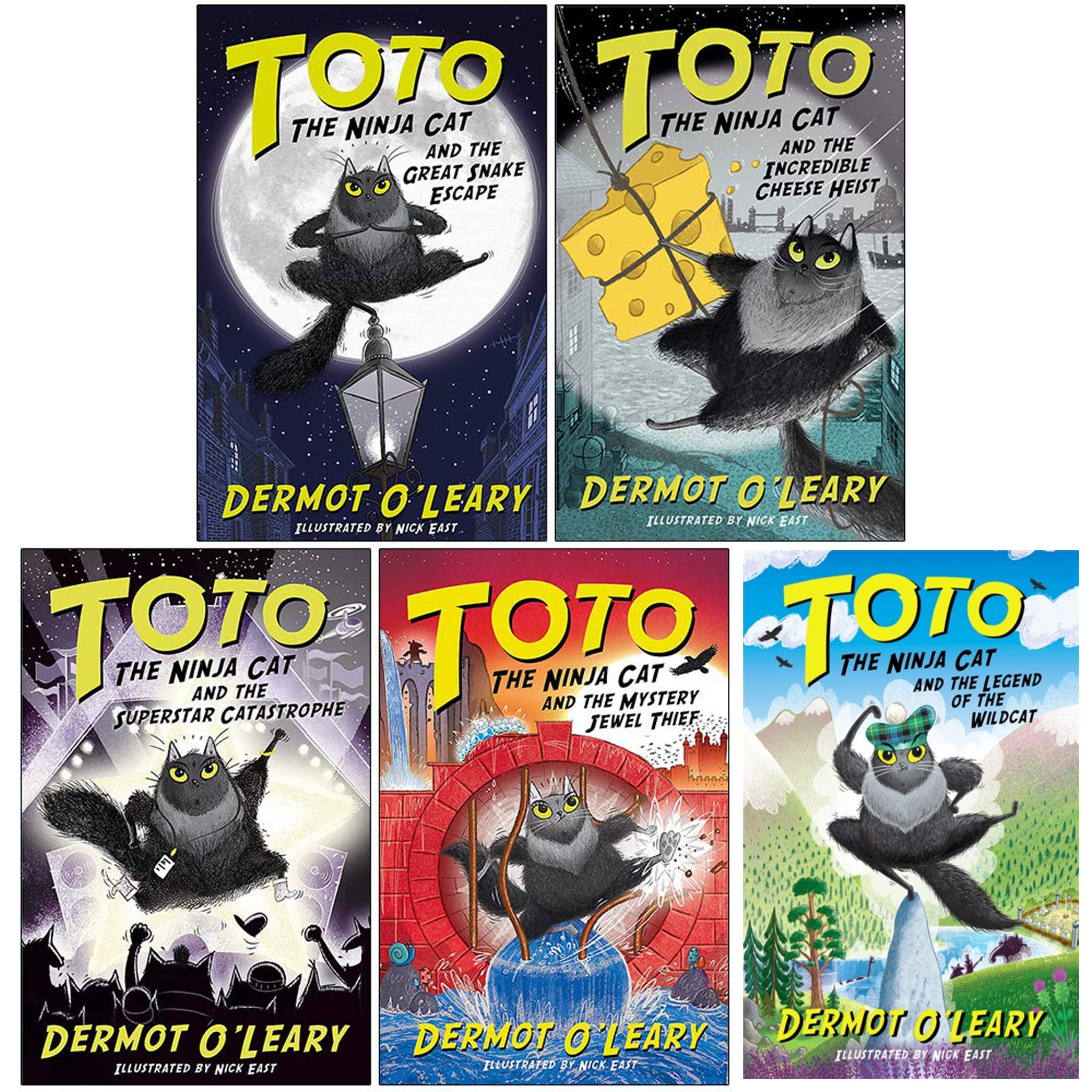 Toto the Ninja Cat 5 books paperback collection set by Dermot O'Leary front cover, ages 5-8
