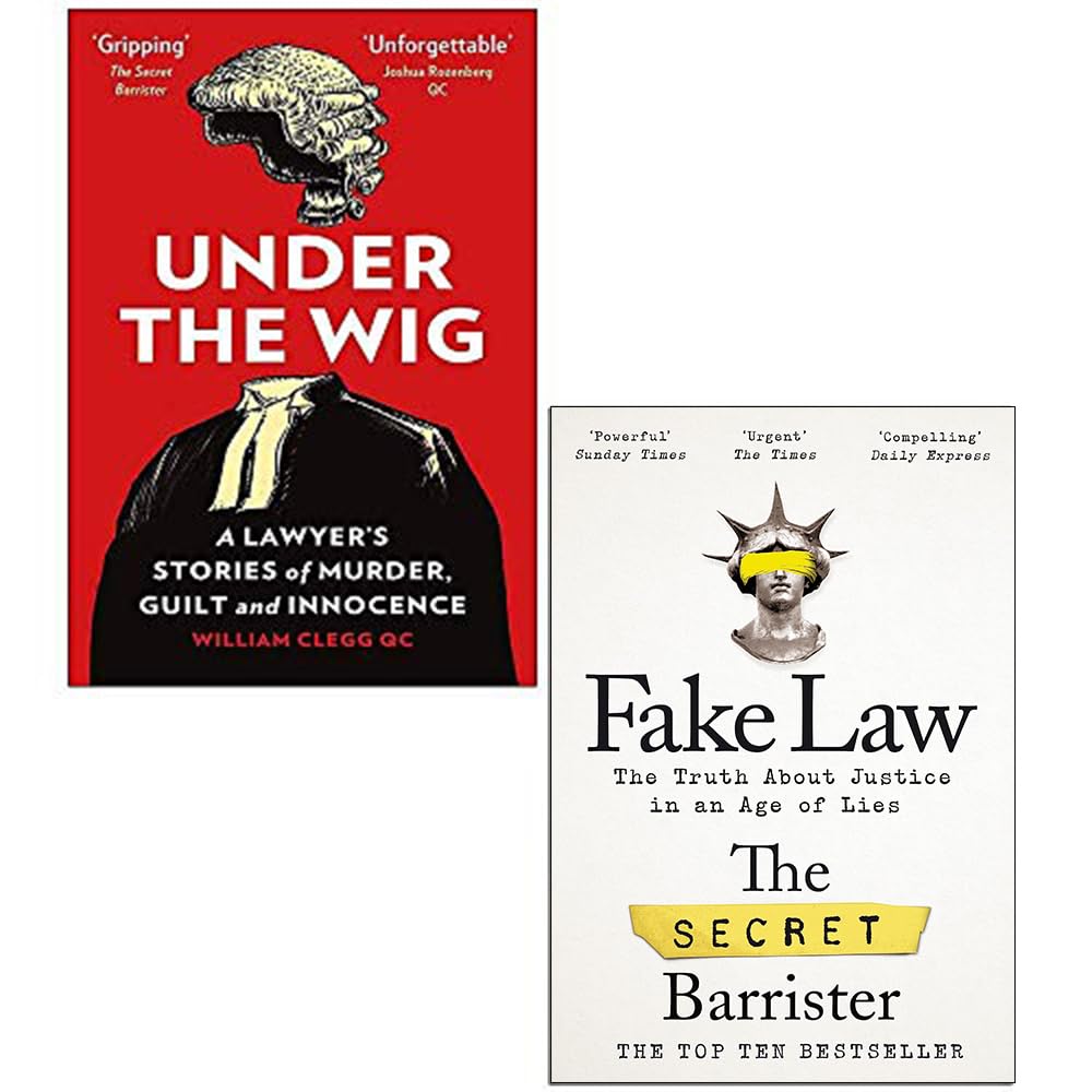 Front cover of Under the Wig by William Clegg and Fake Law by The Secret Barrister paperback 2 book collection set