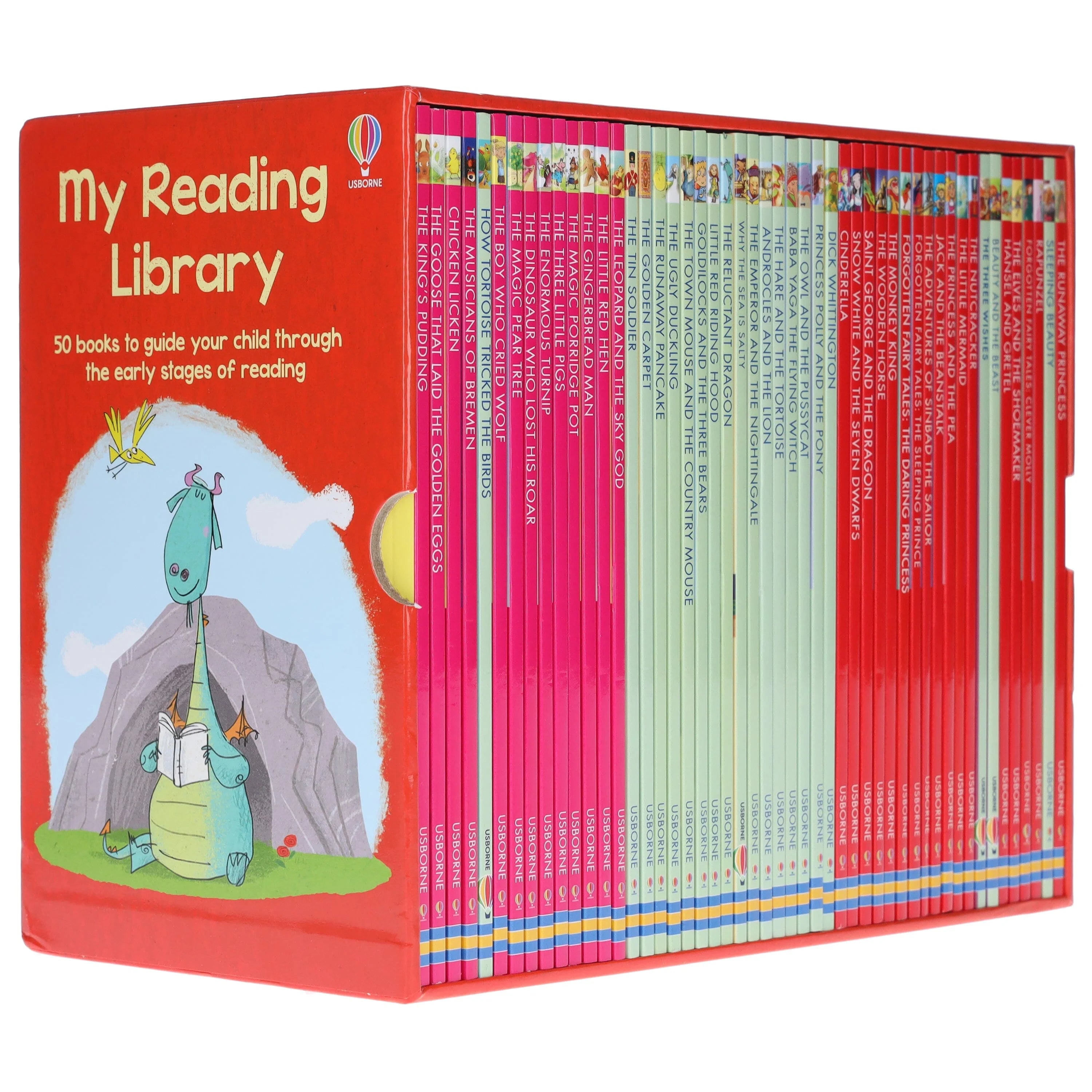 Usborne My Second Reading Library 50 Books Collection Set front cover box, ages 5-7 paperback fairy tale collection.