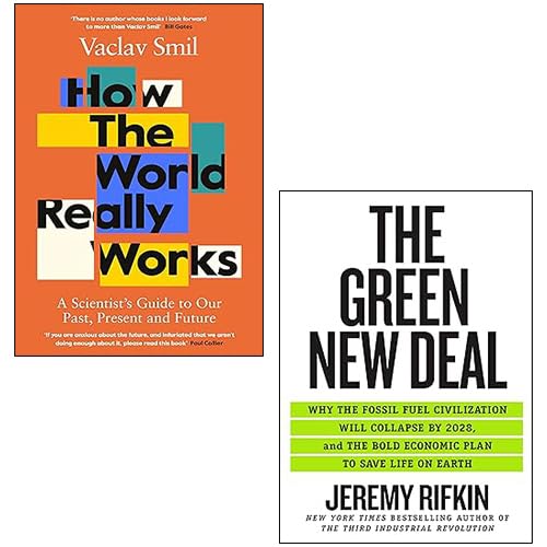 Front covers of How the World Really Works by Vaclav Smil and The Green New Deal by Jeremy Rifkin paperback 2-book nonfiction set