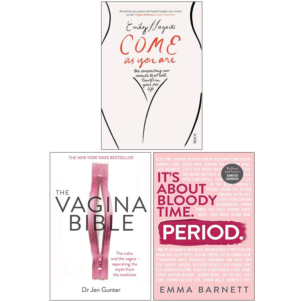 Vagina Health 3 Books Collection Set paperback front covers - Come as You Are, The Vagina Bible, and Period