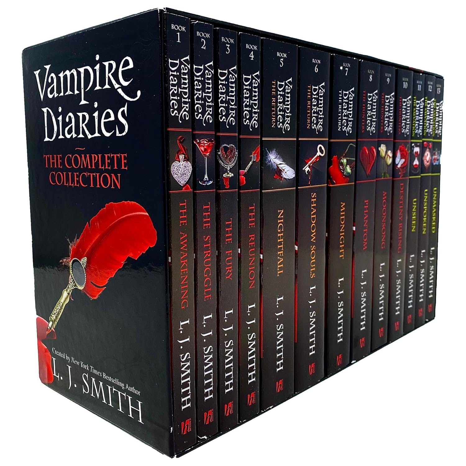 Vampire Diaries The Complete Collection 13-book paperback box set by L. J. Smith, front cover artwork